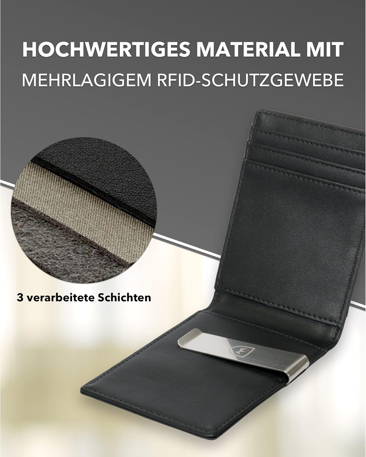Kronenschein Slim Wallet mit RFID Schutz Schwarz-Glatt