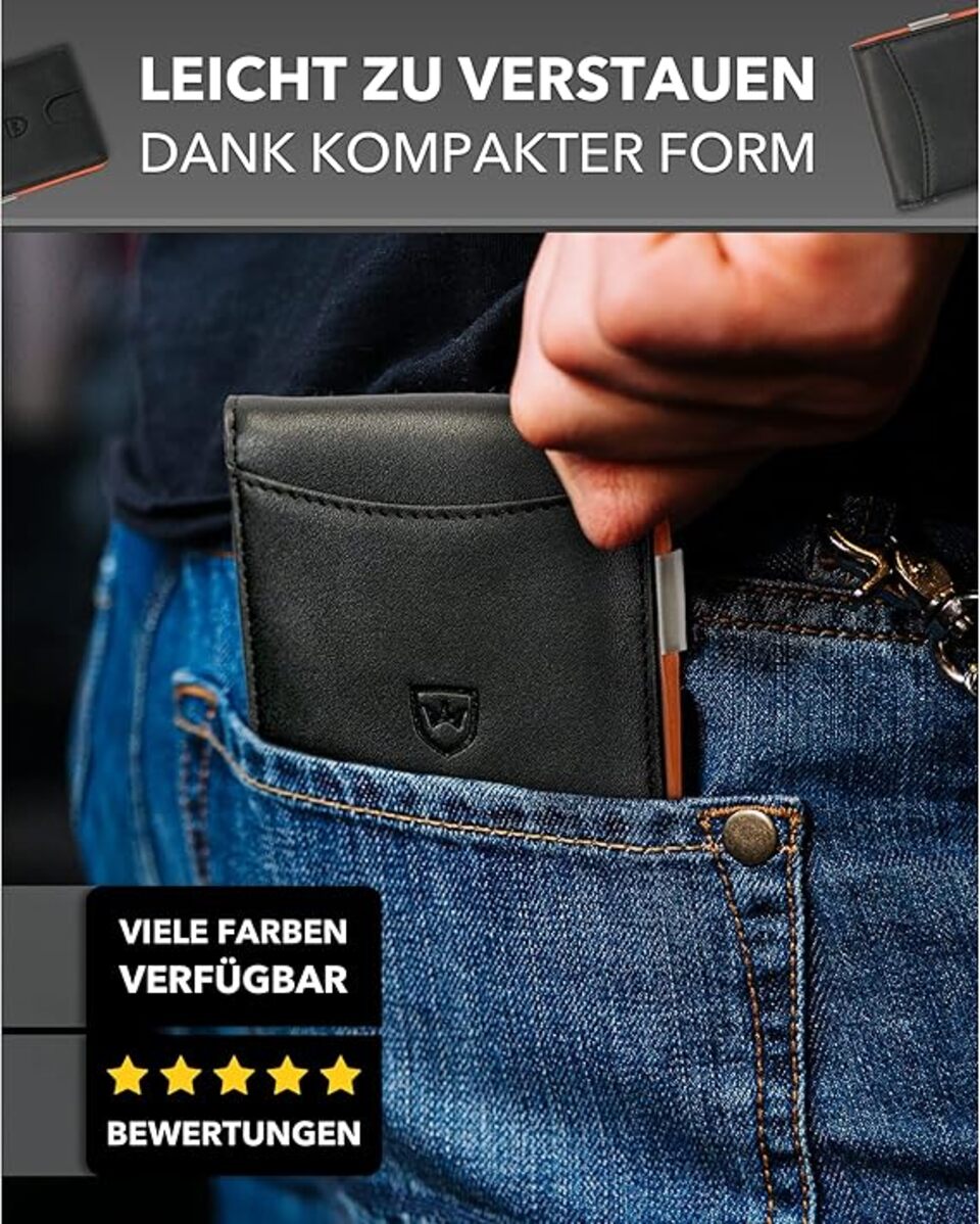 Kronenschein Slim Wallet mit Münzfach & RFID Schutz Schwarz-Orange