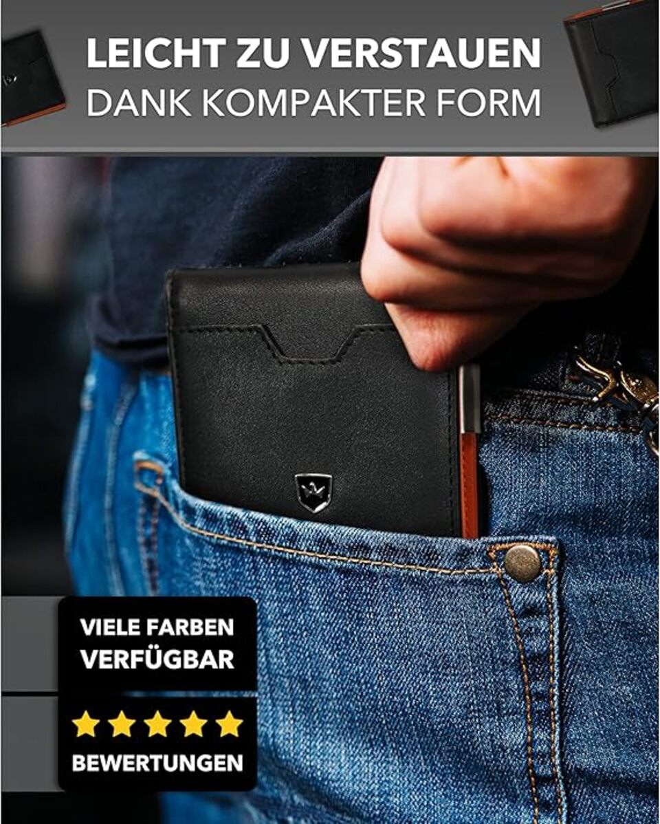 Kronenschein Slim Wallet mit Münzfach & RFID Schutz Schwarz-Orange
