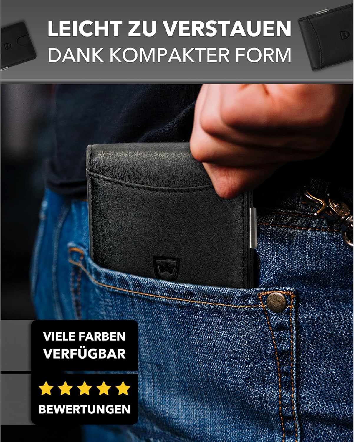 Kronenschein Slim Wallet mit RFID Schutz Schwarz-Glatt