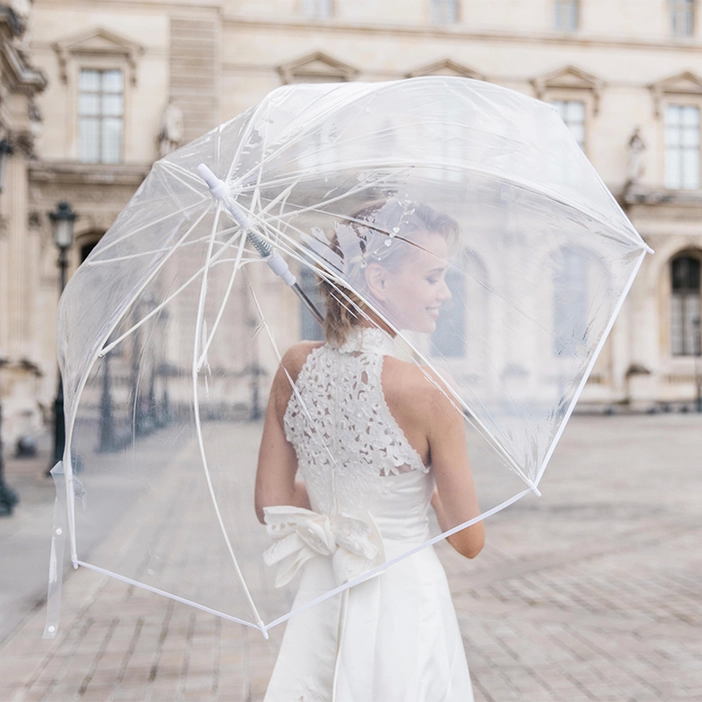 SMATI Großer transparenter Golf-Regenschirm in Weiß - Ideal für Hochzeiten