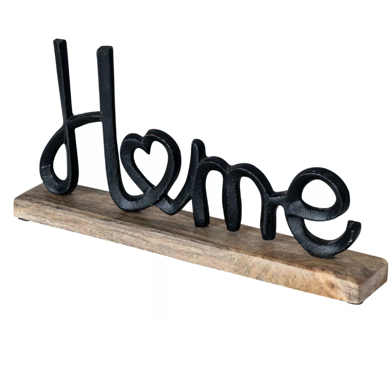 Levandeo Aufsteller "Home" aus Metall und Mangoholz in schwarz