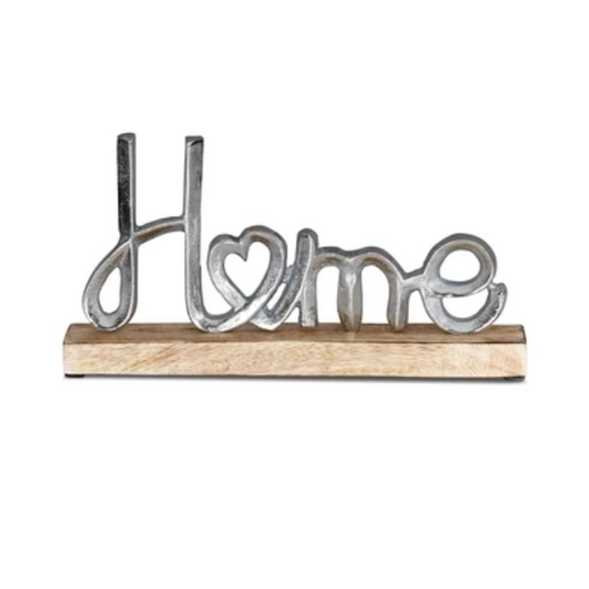 Levandeo Aufsteller "Home" aus Metall und Mangoholz in weiß