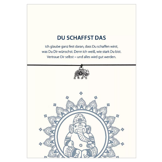 Glücksschmiedin "Du schaffst das" Armband mit Elefant-Anhänger schwarz