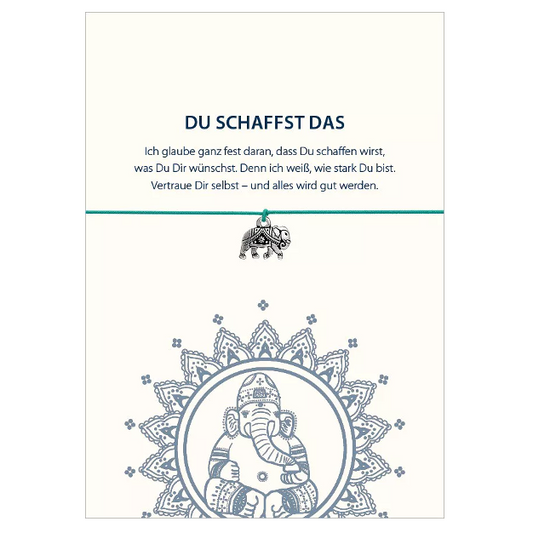 Glücksschmiedin "Du schaffst das" Armband mit Elefant-Anhänger türkis