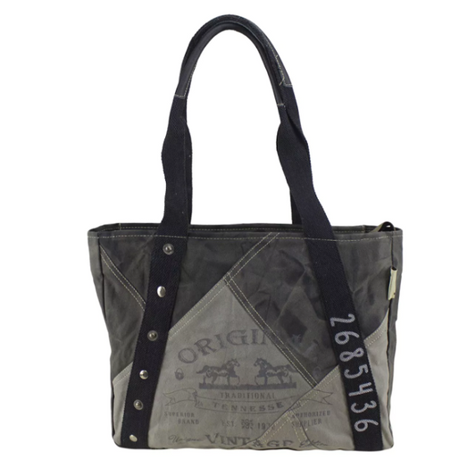 Sunsa Stone Washed Canvas - Grau-Schwarzer Shopper