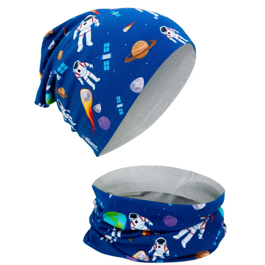 HECKBO Mütze & Schal Set Astronaut wendebar 2-8 Jahre