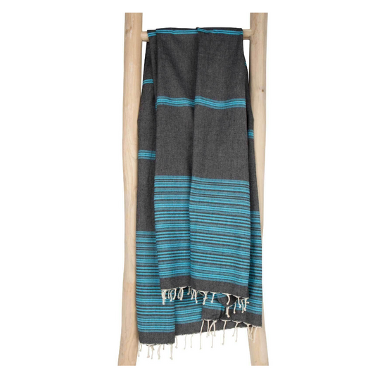 ZusenZomer Fouta Hammam Handtuch BIARRITZ – 100x190 cm – Schwarz mit Türkis