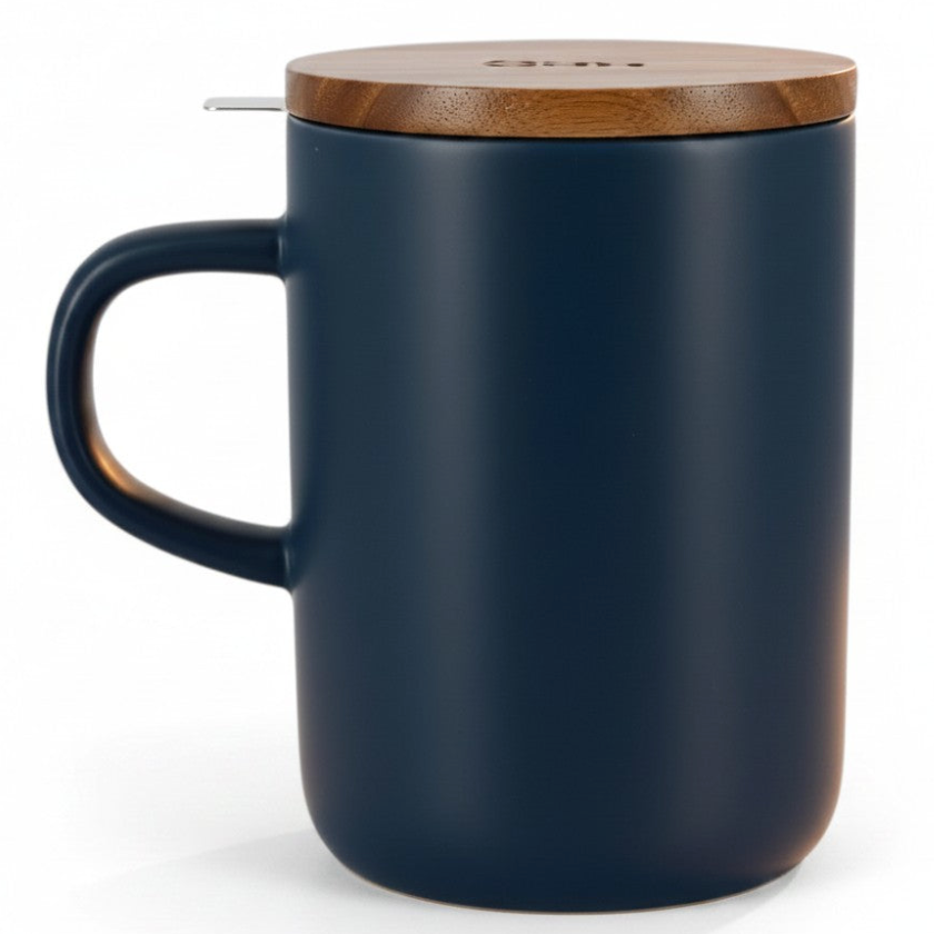 OGO Living Teekanne Juliet Steingut blau 475 ml Akazienholzdeckel