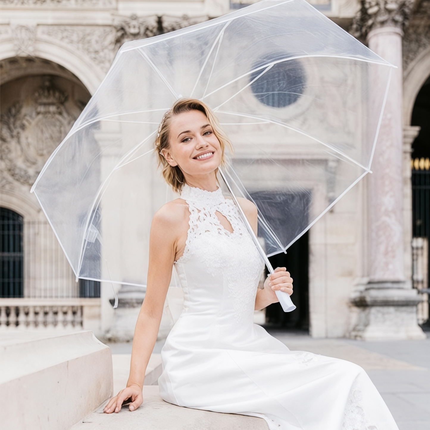 SMATI Großer transparenter Golf-Regenschirm in Weiß - Ideal für Hochzeiten