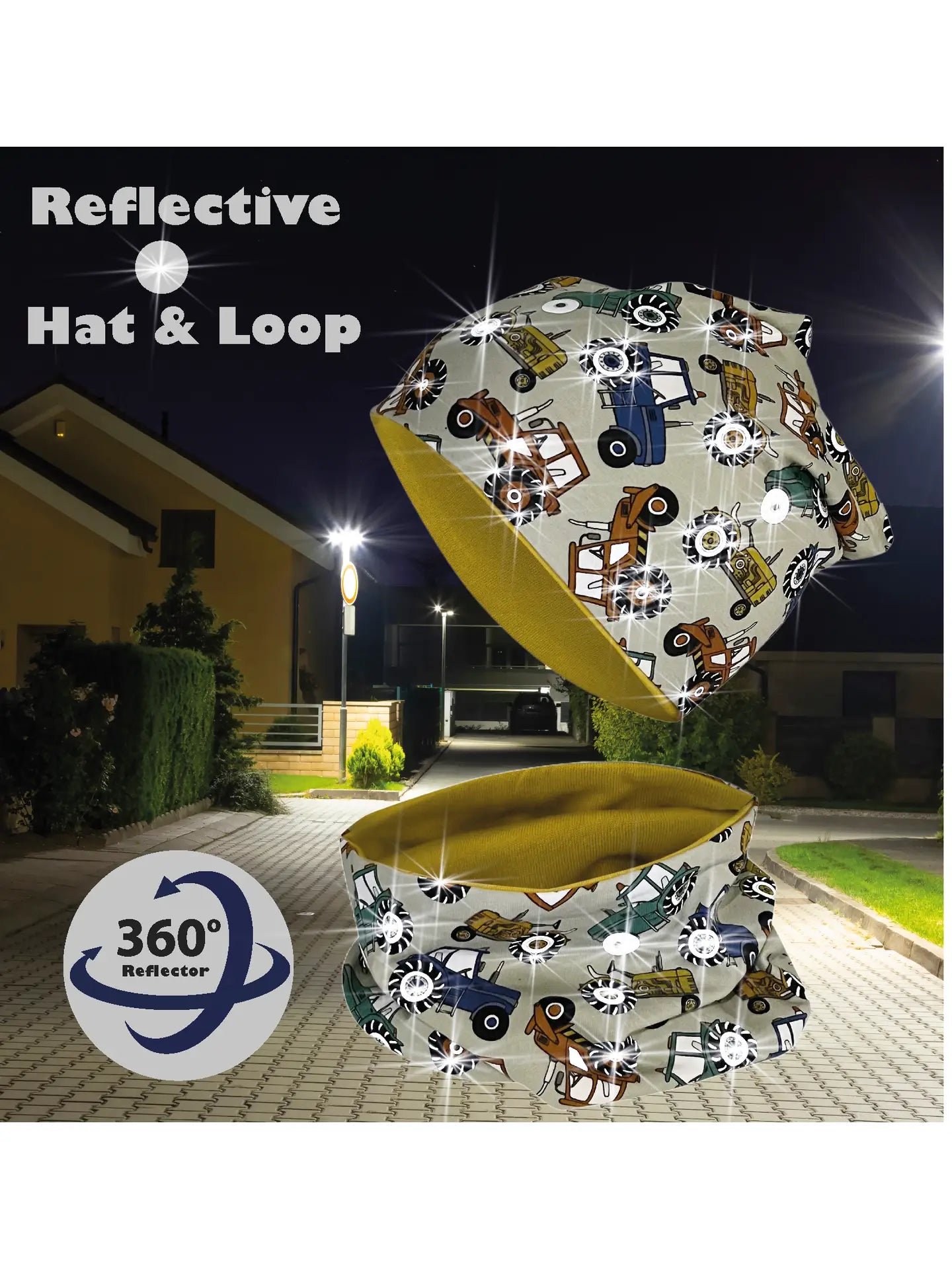HECKBO Kinder Reflektor Mütze & Loop Schal - Traktor