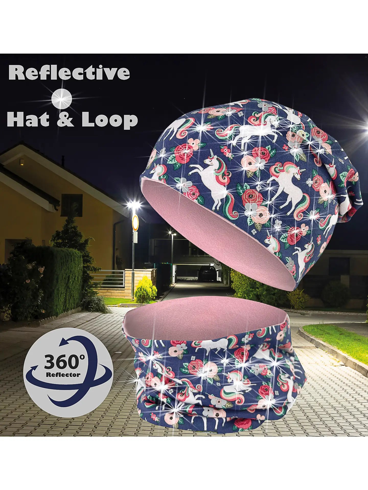 HECKBO Kinder Reflektor Mütze & Loop Schal - Einhorn