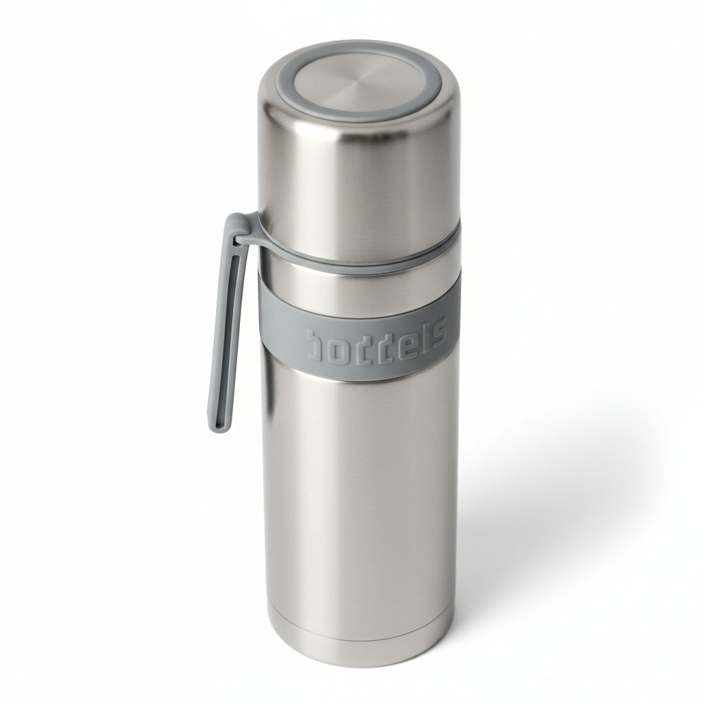 boddels HEET Thermoflasche 500 ml Edelstahl mit Trinkbecher Hellgrau – doppelwandig, auslaufsicher