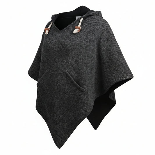virblatt Wollponcho Herren Damen Schwarz mit Kapuze & Fleece – XXL Poncho Outdoor Winter Camping