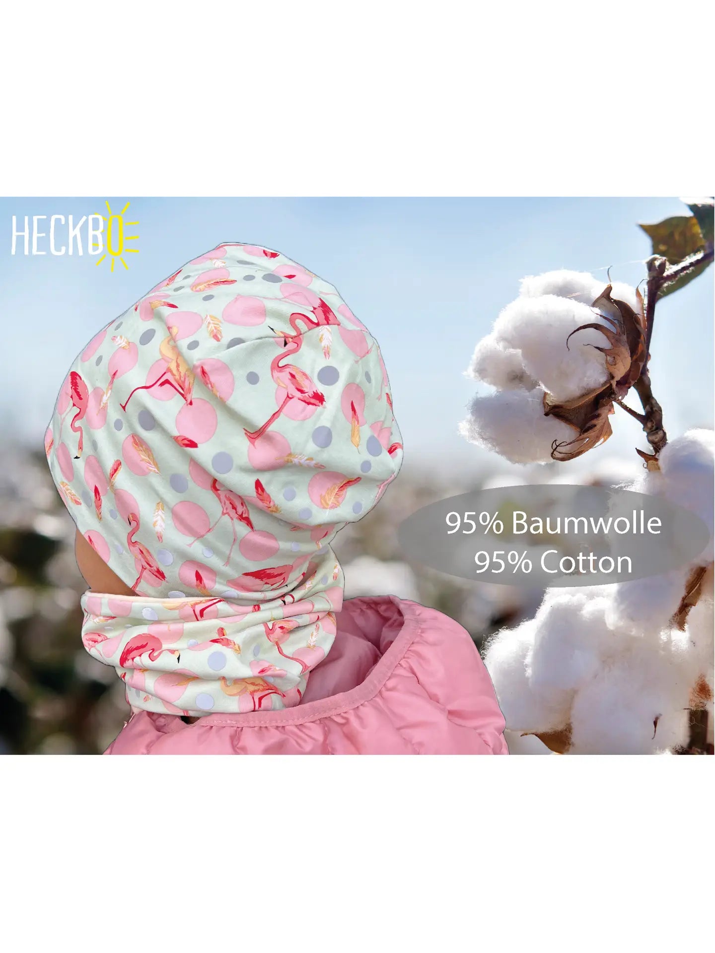HECKBO Kinder Reflektor Mütze & Loop Schal - Flamingo