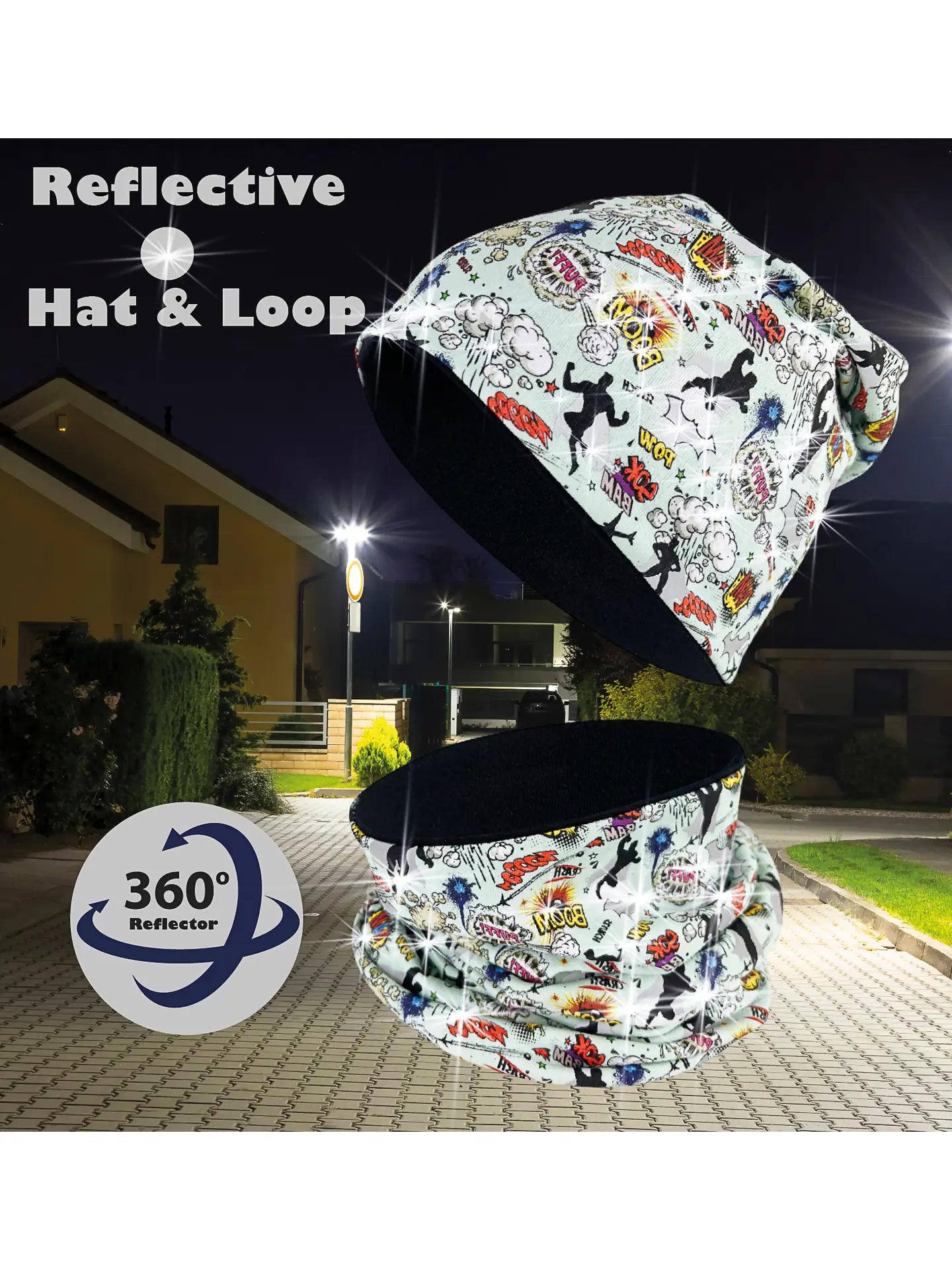 HECKBO Kinder Reflektor Mütze & Loop Schal - Superheld