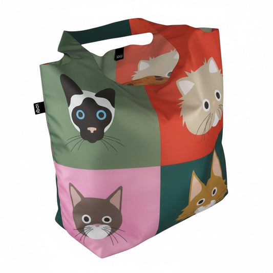 LOQI Faltbare Einkaufstasche Katzen & Hunde Motiv – 20 kg Tragkraft, 50x42 cm, OEKO-TEX, 100% Polyester