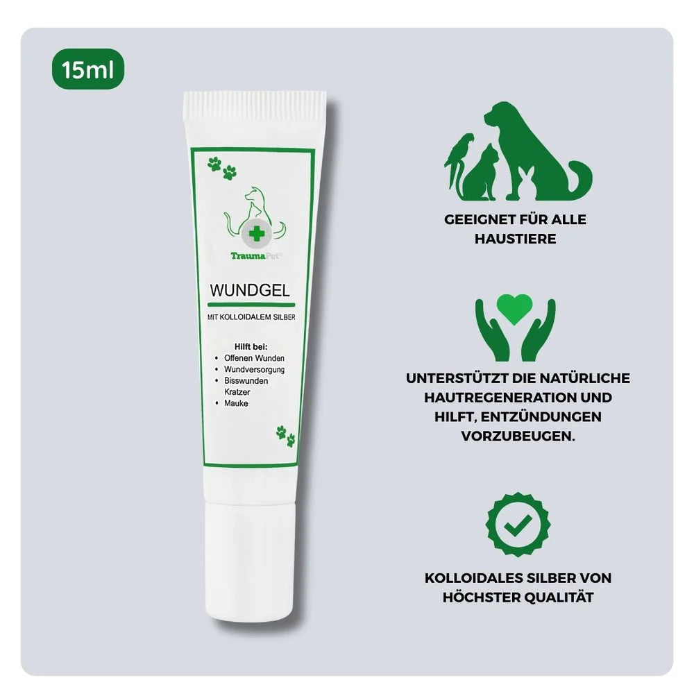 TraumaPed Wundgel für Hunde & Katzen – kolloidales Silber, antibakteriell, 15ml