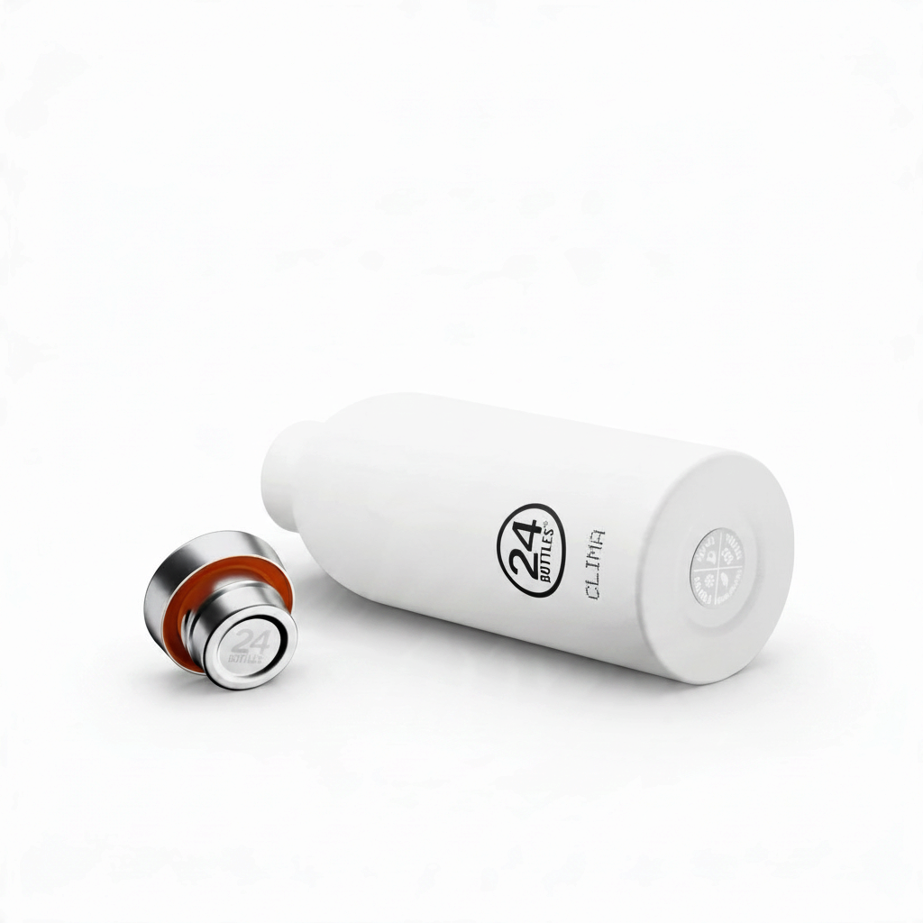 whb-superb 24Bottles Clima Thermosflasche 500ml in Ice White aus Edelstahl mit abgenommenem Deckel