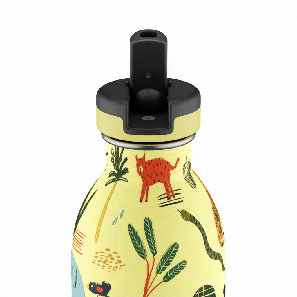 whb-superb 24Bottles Kids Trinkflasche 500ml aus Edelstahl mit Jungle Friends Motiv und praktischem Strohhalm