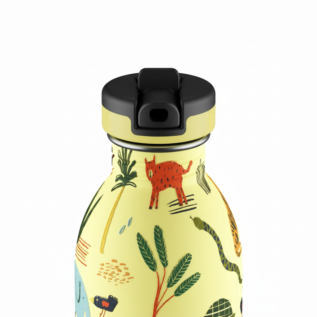 whb-superb 24Bottles Kids Trinkflasche 500ml aus Edelstahl mit Jungle Friends Motiv und praktischem Strohhalm
