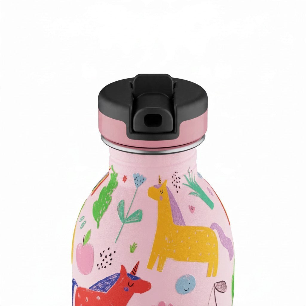 whb-superb 24BOTTLES Edelstahl Trinkflasche Magic Friends Stone mit Strohhalm für Kinder, 250 ml