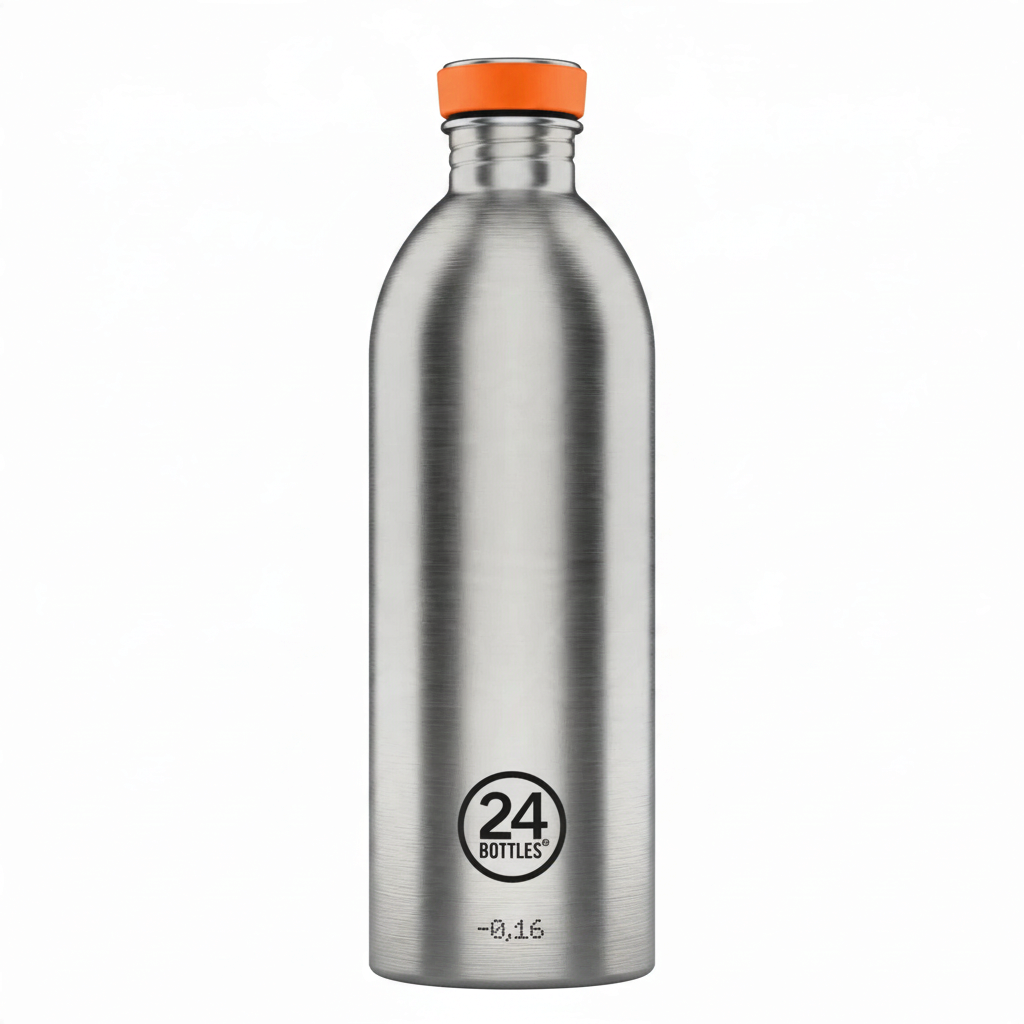 whb-superb 24Bottles Urban Trinkflasche aus gebürstetem Edelstahl mit 1000ml Fassungsvermögen und orangefarbenem Deckel