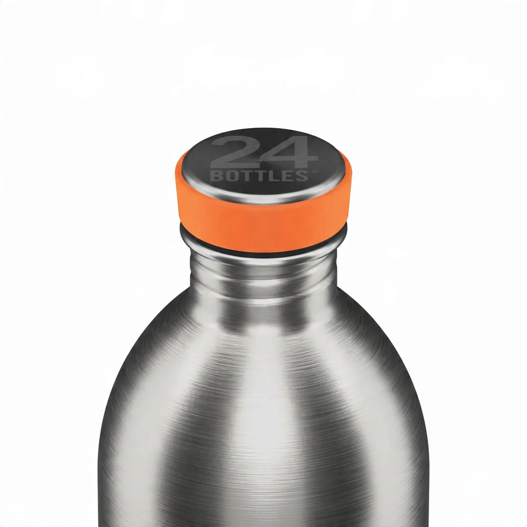 whb-superb 24Bottles Urban Trinkflasche aus gebürstetem Edelstahl mit orangefarbenem Verschluss