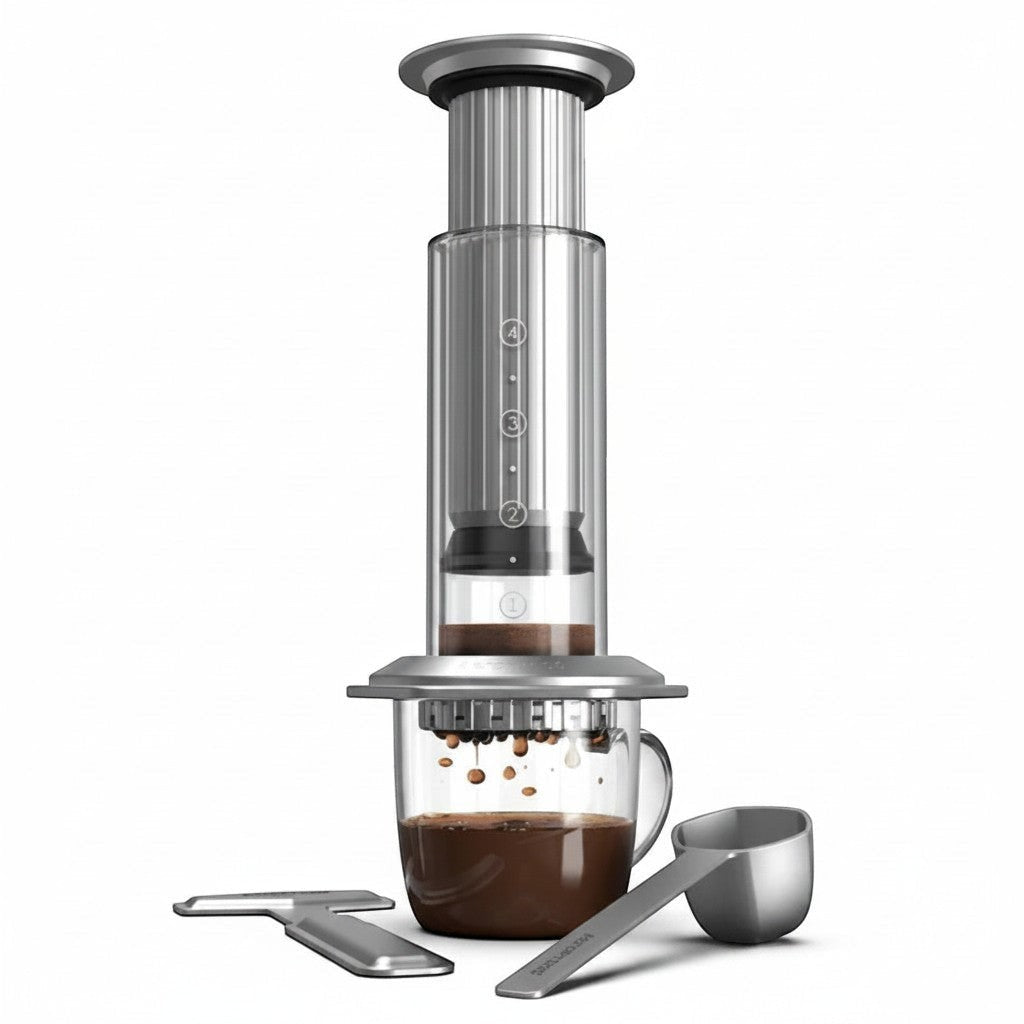 whb-superb AeroPress Premium Kaffeepresse aus Glas und Edelstahl mit Zubehör für die Kaffeezubereitung