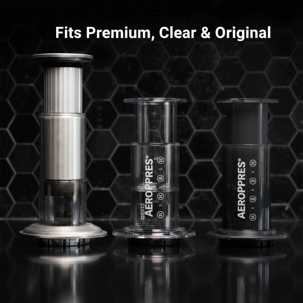 whb-superb AeroPress Premium Kaffeepresse aus Glas und Edelstahl neben Standardmodellen für verschiedene Brühmethoden