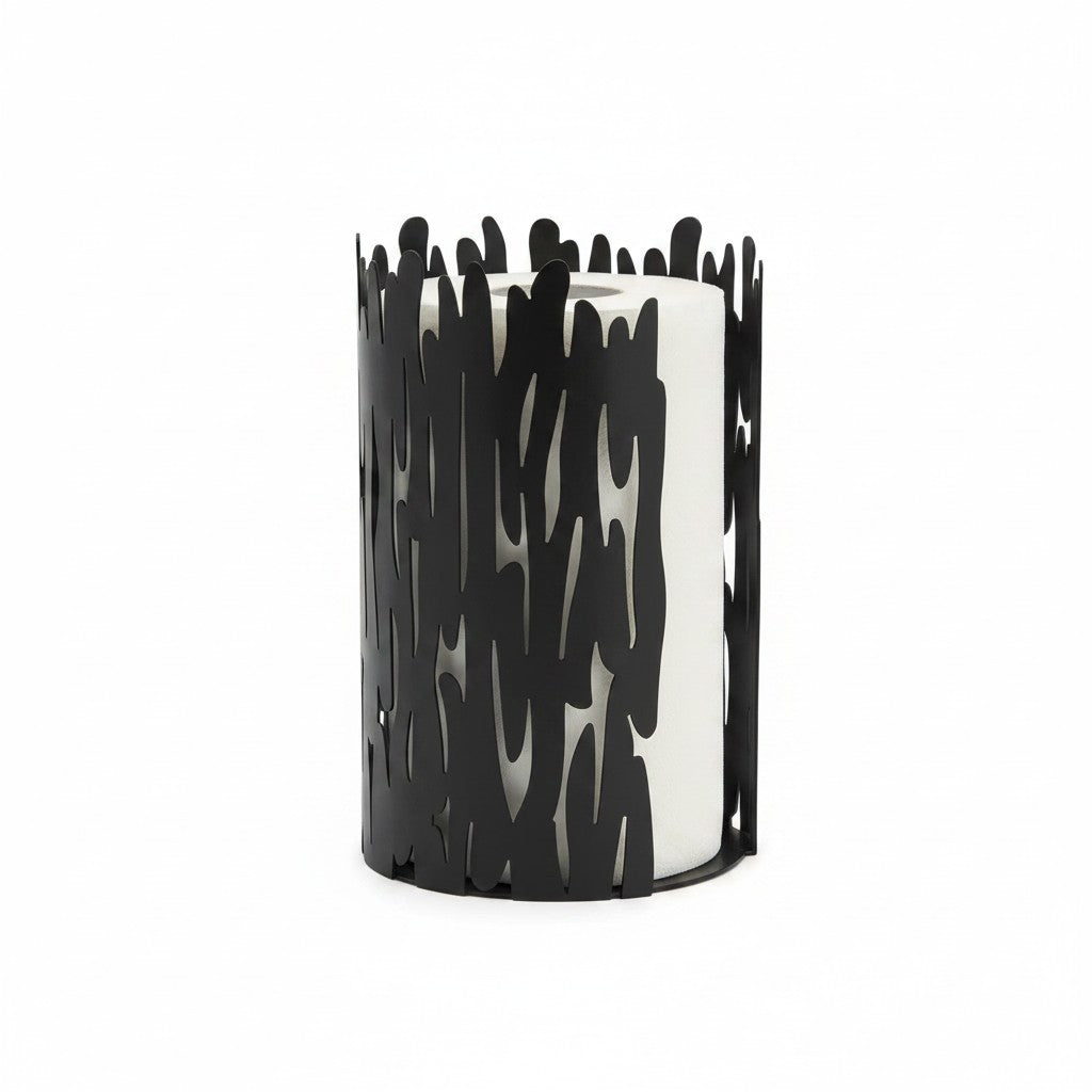 whb-superb Alessi Barkroll Küchenrollenhalter aus schwarzem Edelstahl mit modernem Rinden-Design für die Küche