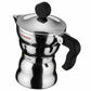 whb-superb Alessi Espressokocher aus silbernem Aluminiumguss mit schwarzem Griff für eine Tasse Kaffee