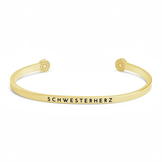 Vergoldeter whb-superb Armreif mit Gravur Schwesterherz aus Edelstahl, verstellbar und elegant.