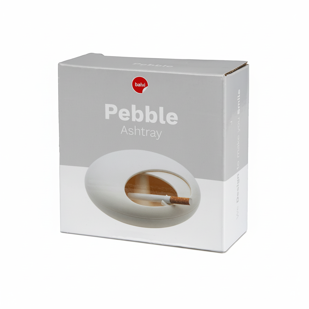 whb-superb balvi Aschenbecher Roller aus weißem Melamin in der Produktverpackung mit Schiebedeckel