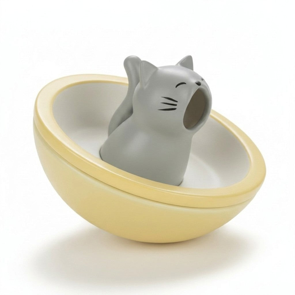 whb-superb balvi Hungry Cat Aperitifschale aus Keramik in Gelb und Grau mit Katzenfigur als Schale für Reste