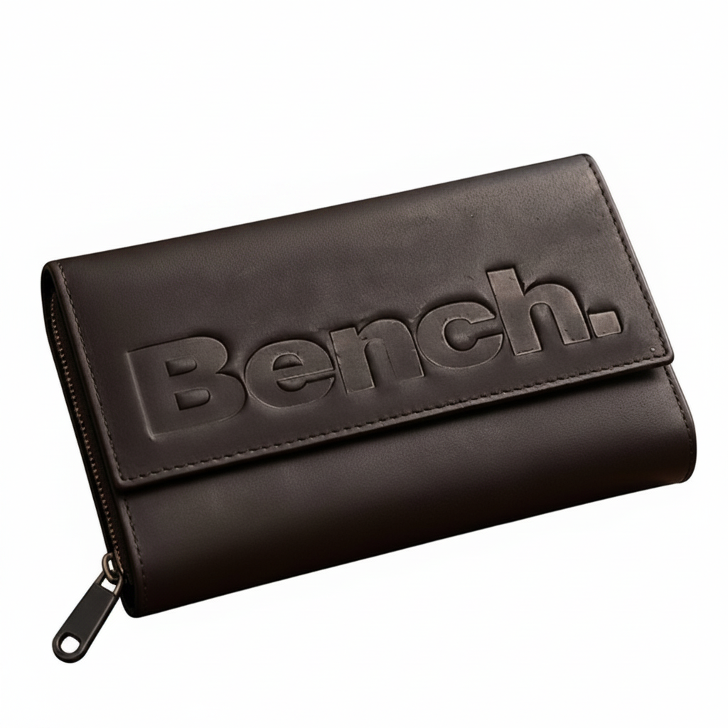whb-superb Bench Wonder Geldbörse aus schwarzem Leder im XXL-Format mit geprägtem Logo und Druckknopfverschluss