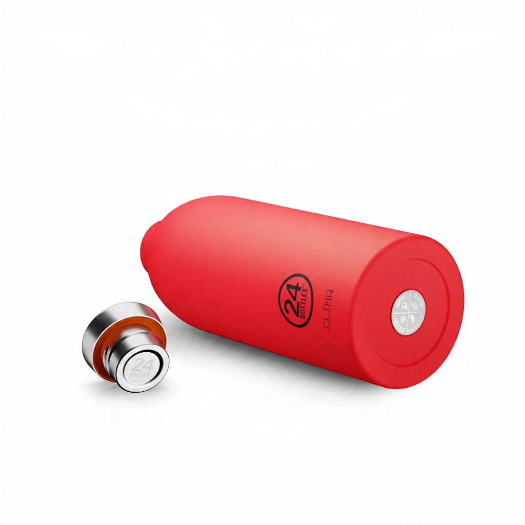 whb-superb 24BOTTLES Clima Thermosflasche in Stone Hot Red aus Edelstahl mit abgenommenem Deckel