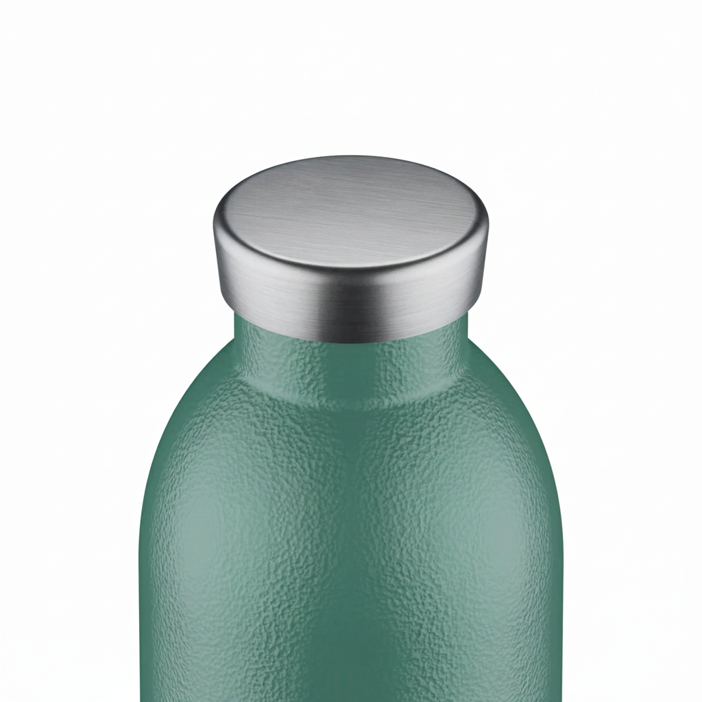 whb-superb 24BOTTLES Clima Trinkflasche in Moss Green aus Edelstahl mit isoliertem Deckel im Nahaufnahme-Design