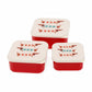 whb-superb 3er Set quadratische Snackdosen aus Kunststoff mit niedlichem Dackel-Motiv in Rot und Creme