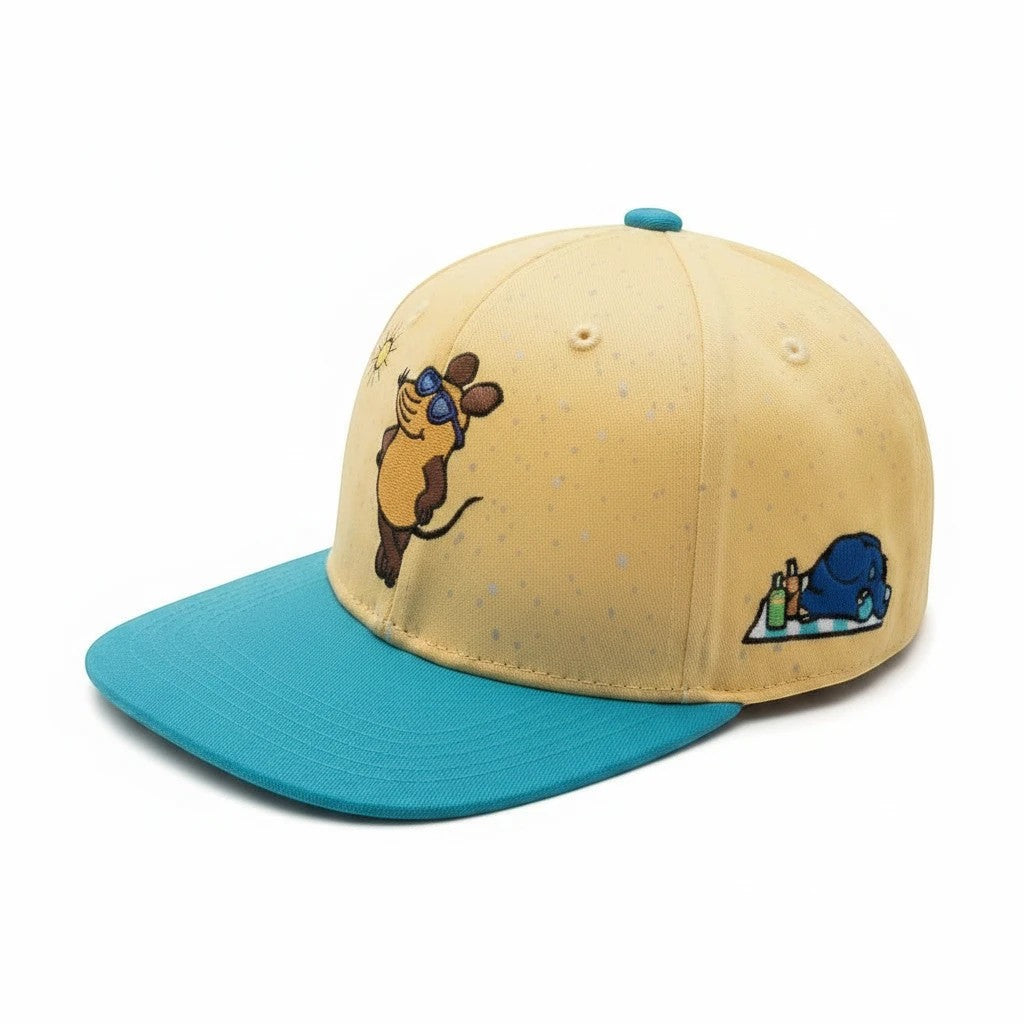 whb-superb Die Maus Beachboys Snapback Cap für Kinder in Gelb und Türkis aus Baumwolle mit Maus- und Elefanten-Motiv
