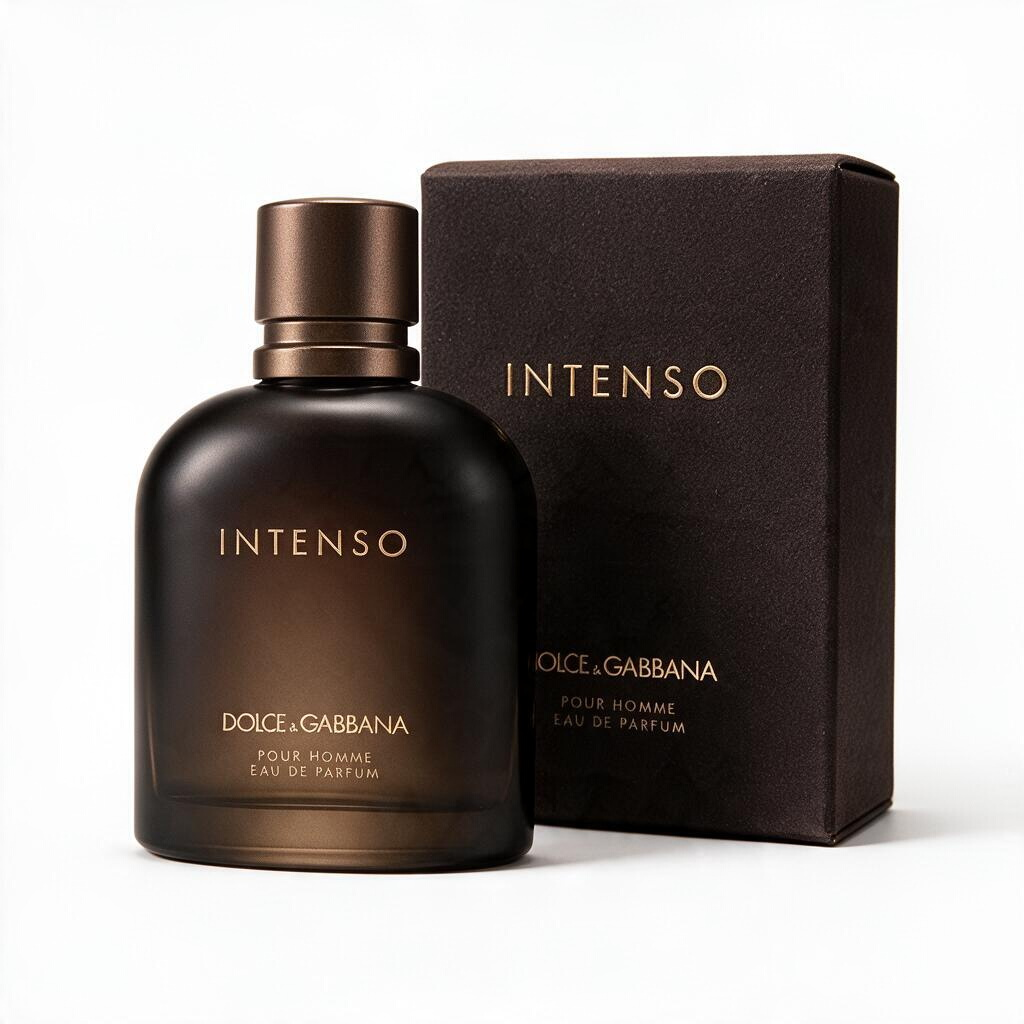 whb-superb Dolce & Gabbana Pour Homme Intenso Eau de Parfum in einem eleganten, dunkelbraunen Glasflakon mit Box.