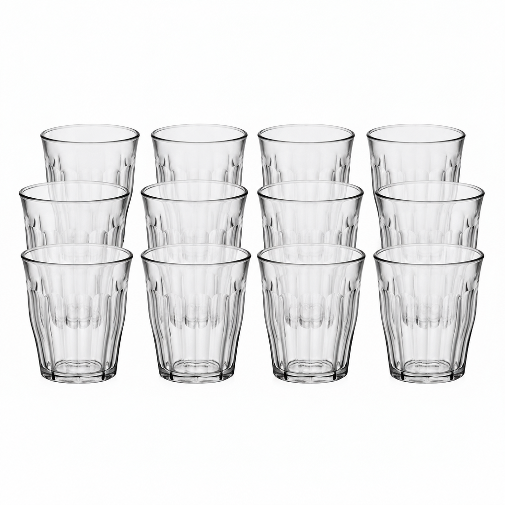 whb-superb Duralex Picardie Trinkgläser Set aus 12 transparenten, gehärteten Gläsern mit 130ml Fassungsvermögen