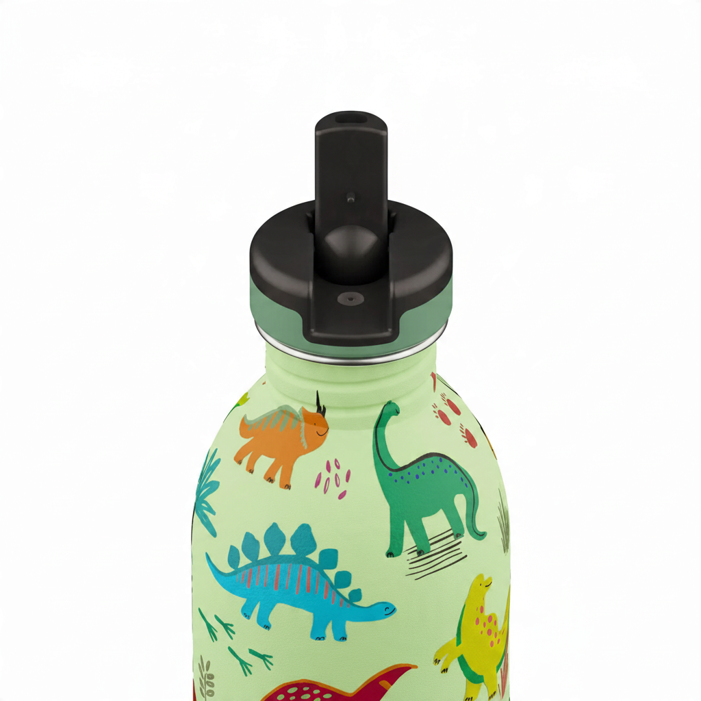 whb-superb 24BOTTLES Edelstahl-Trinkflasche 250 ml mit Dinosaurier-Motiv Jurassic Friends Stone und Strohhalm