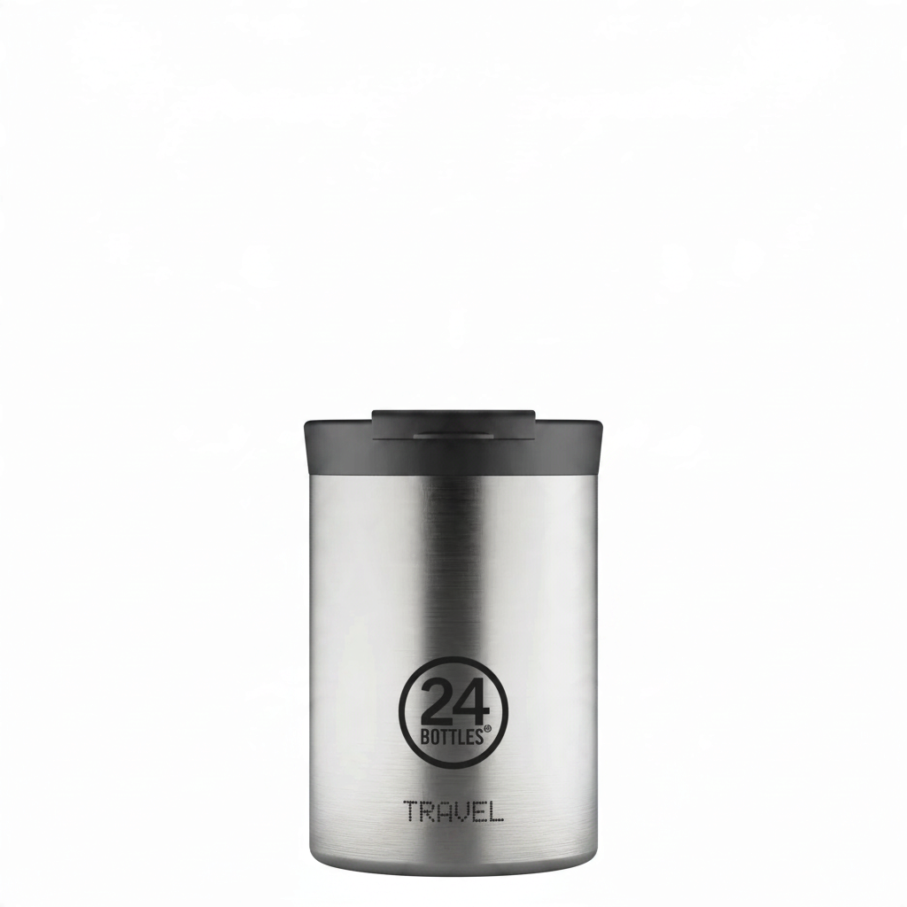 whb-superb 24BOTTLES Travel Tumbler aus silbernem Edelstahl mit 350ml Fassungsvermögen und luftdichtem Deckel