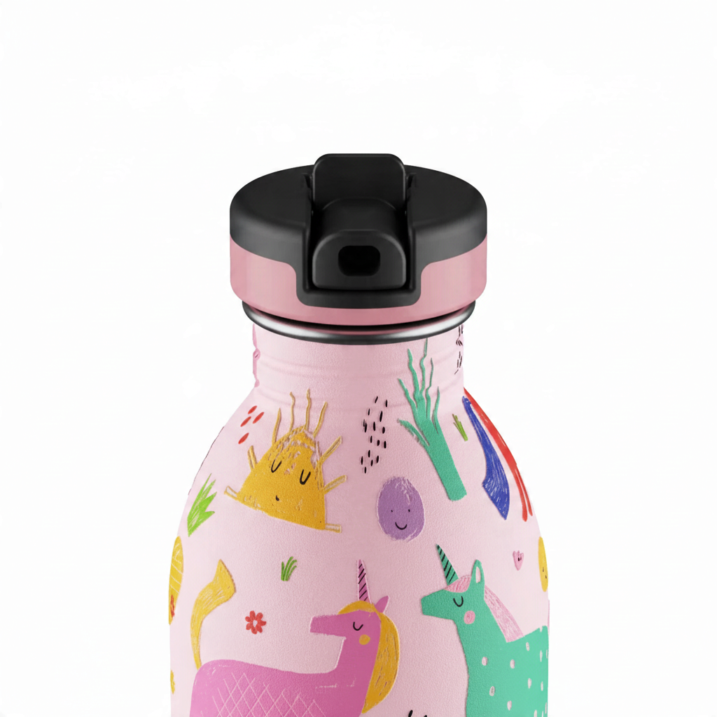 whb-superb 24Bottles Kids Edelstahl Trinkflasche 500 ml Magic Friends Stone mit Strohhalm und Einhorn-Motiv