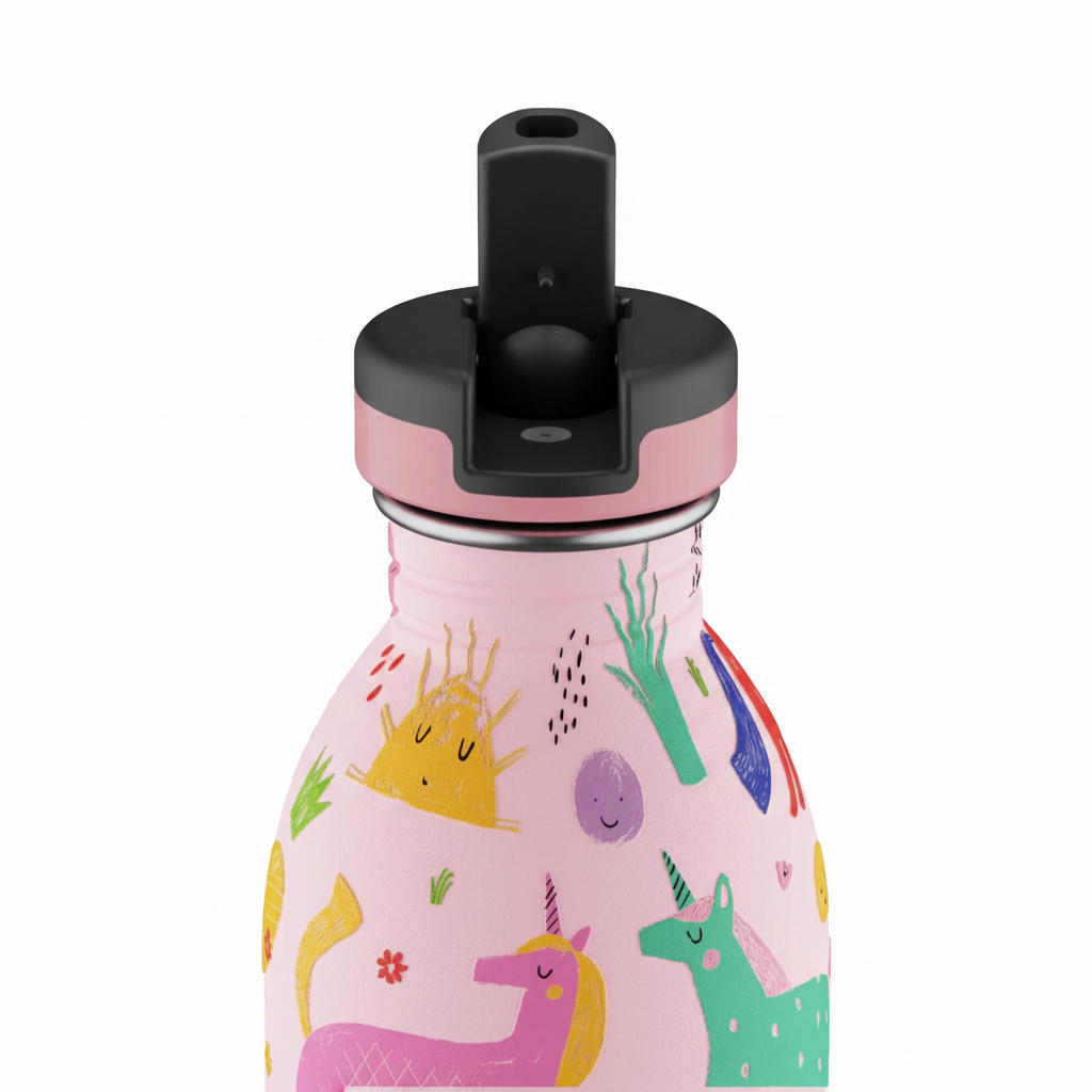 whb-superb 24Bottles Kinder Trinkflasche aus Edelstahl in Magic Friends Stone mit Strohhalm und Einhorn-Motiv
