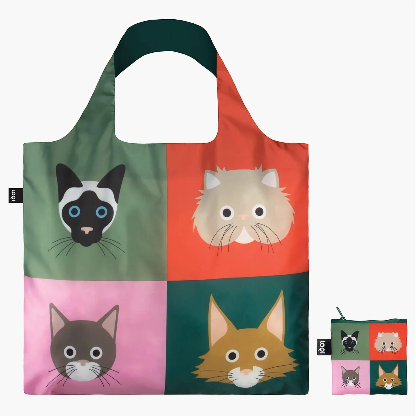 whb-superb LOQI Einkaufstasche aus Polyester mit buntem Katzen-Motiv, faltbar und stabil für den Alltag