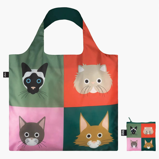 whb-superb LOQI Einkaufstasche aus Polyester mit buntem Katzen-Motiv, faltbar und stabil für den Alltag