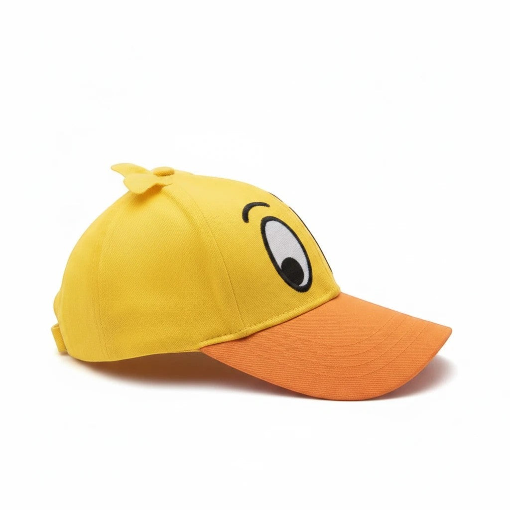 whb-superb gelbe Kinder-Baseballkappe mit Entengesicht-Stickerei und orangefarbenem Schirm für sonnige Tage