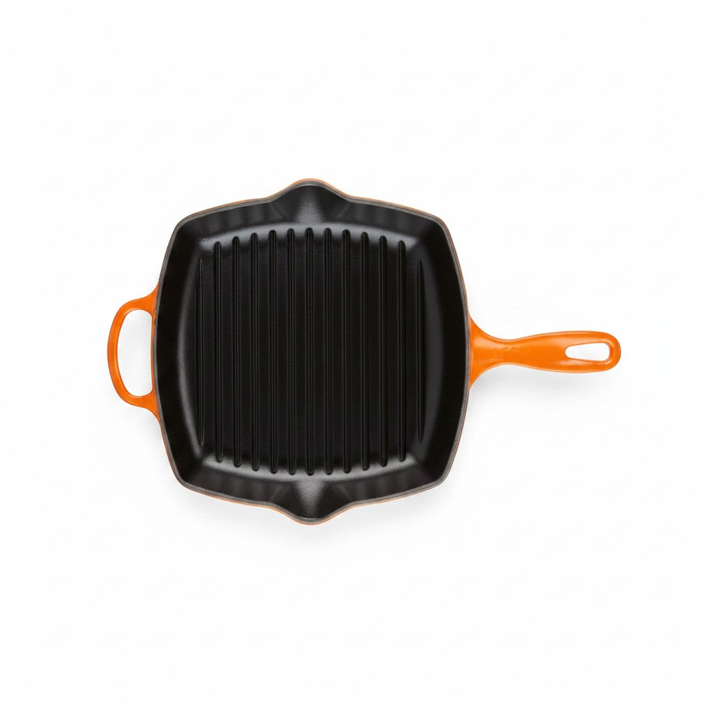 whb-superb Le Creuset quadratische Gusseisen-Grillpfanne in Ofenrot mit Grillrippen für Induktion